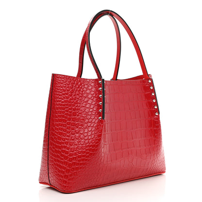 Christian Louboutin Crocodile Embossed Calfskin Spiked Small Cabarock Shopper Tote Red 3 of 10