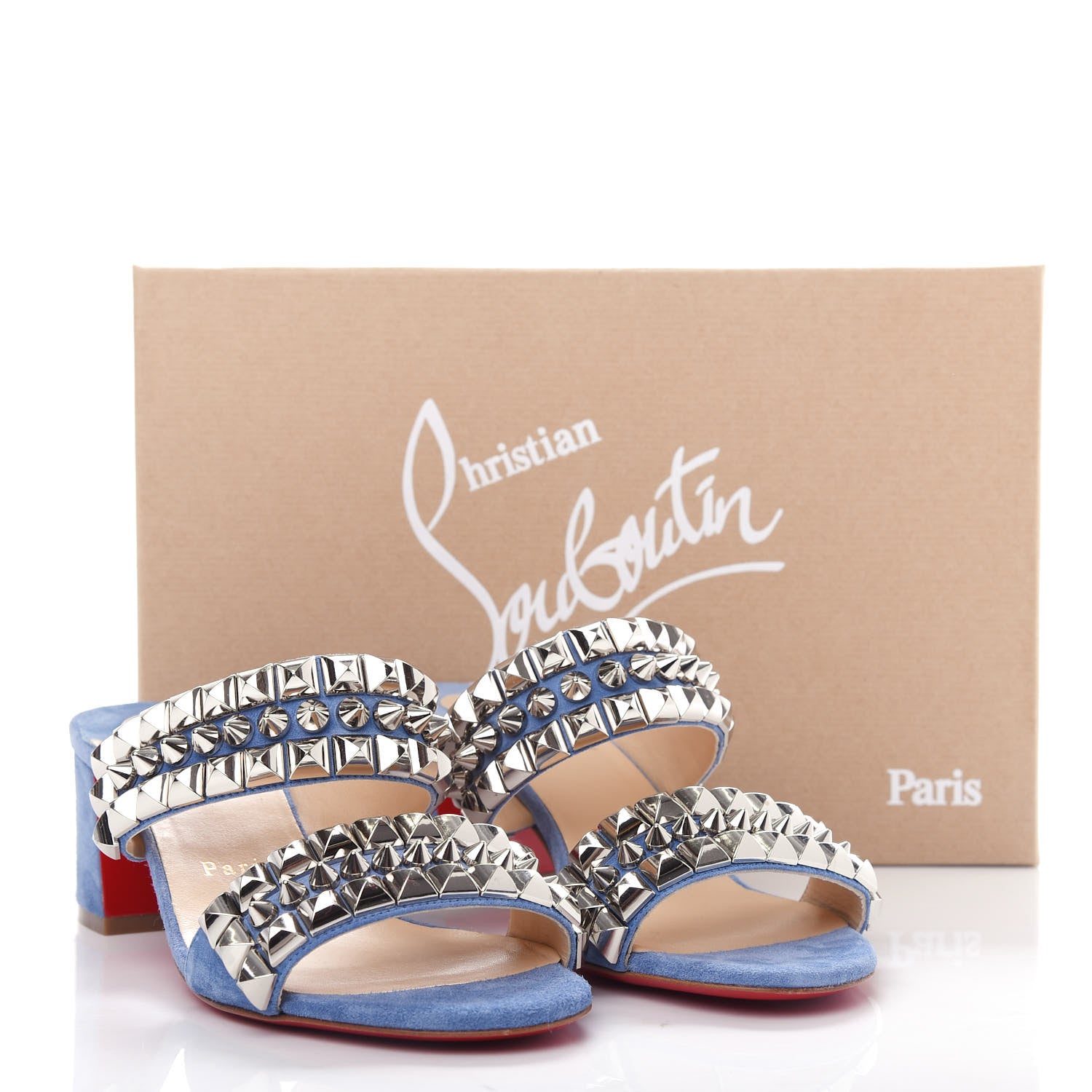 Christian Louboutin Suede Studded Tina Goes Mad 55 Slide Sandals 37.5 Version Jeans 10 of 10