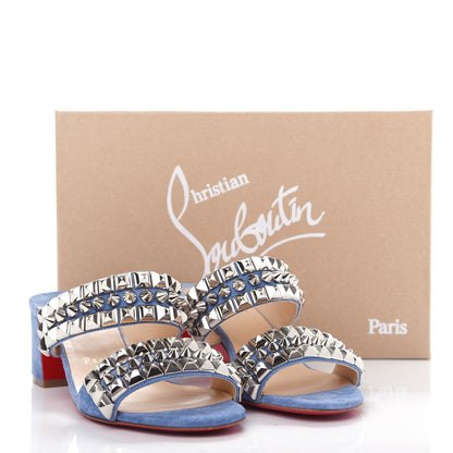 Christian Louboutin Suede Studded Tina Goes Mad 55 Slide Sandals 37.5 Version Jeans 10 of 10