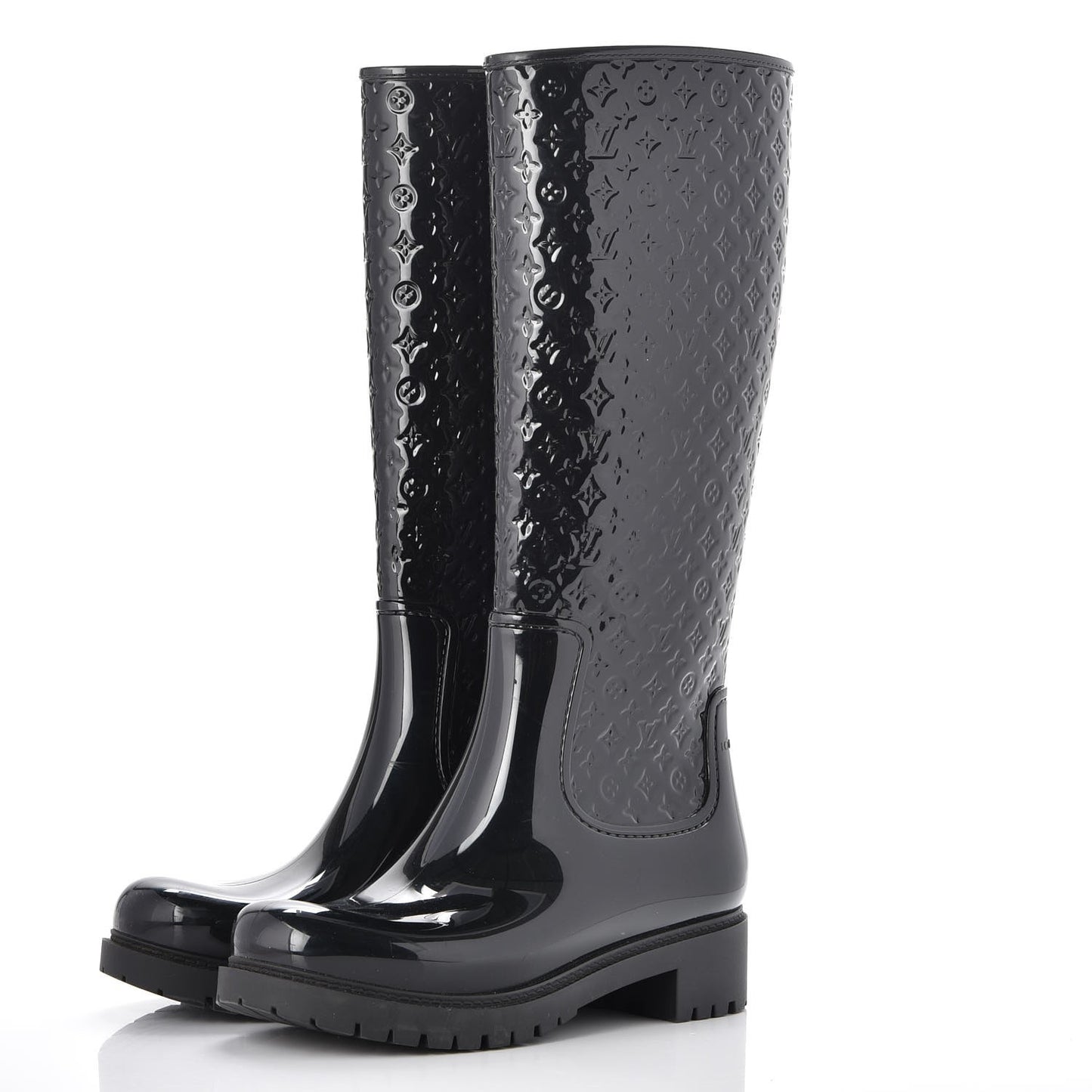 Rubber Embossed Monogram Splash Rain Boots 37 Black