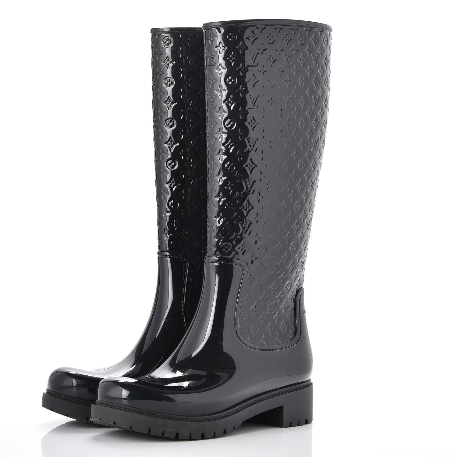 Louis Vuitton Rubber Embossed Monogram Splash Rain Boots 37 Black 3 of 7
