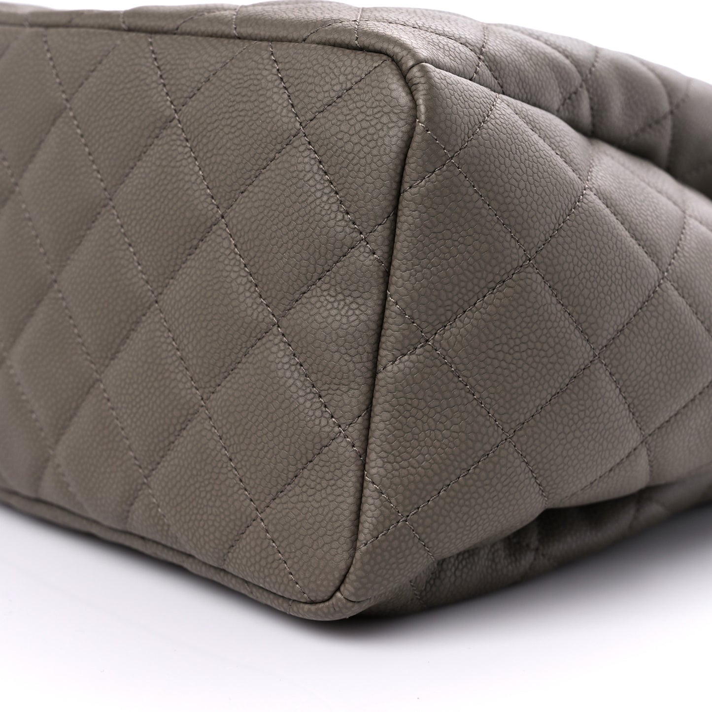 Caviar Flat Quilted CC Chain Bucket Drawstring Bag Khaki