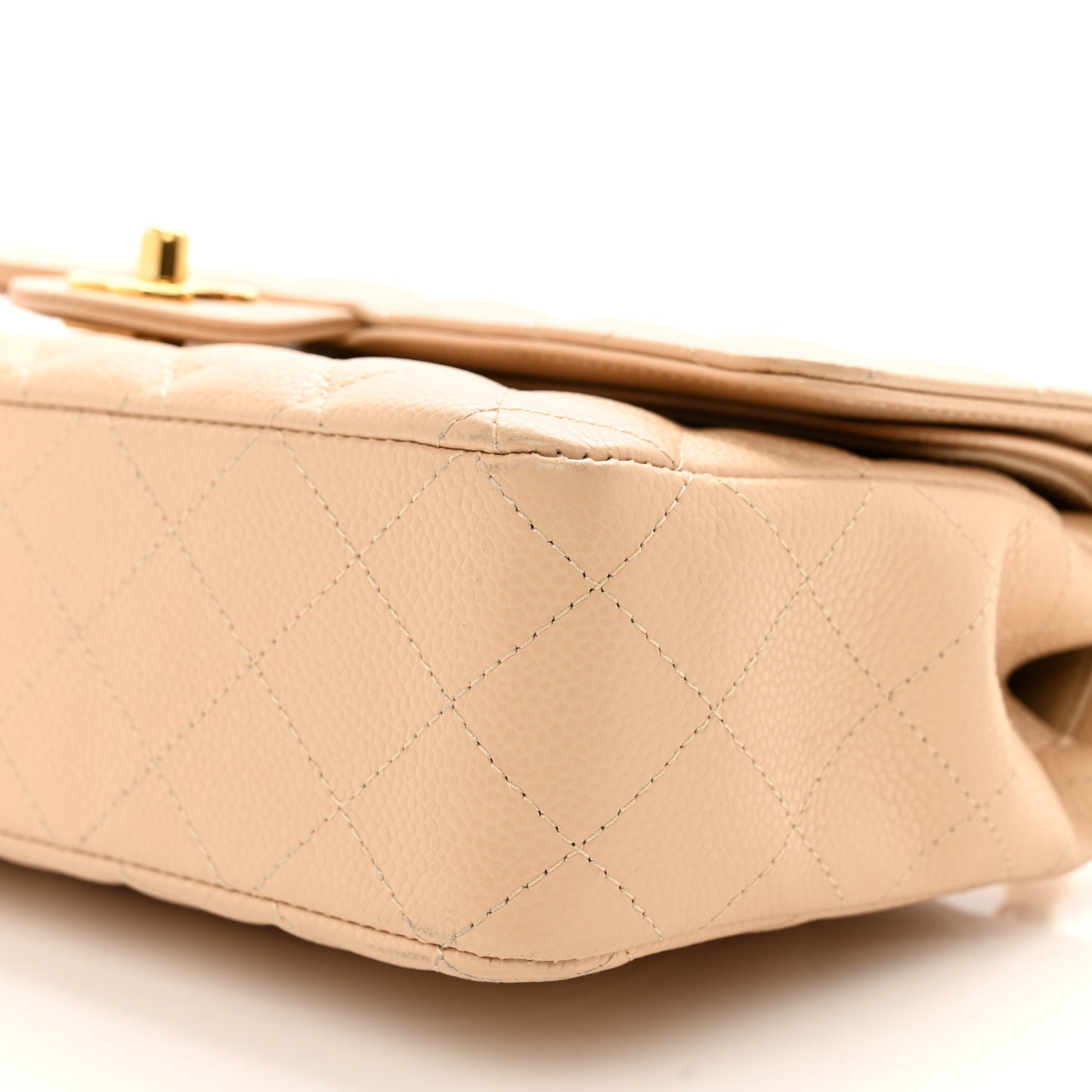 Caviar Quilted Medium Double Flap Beige