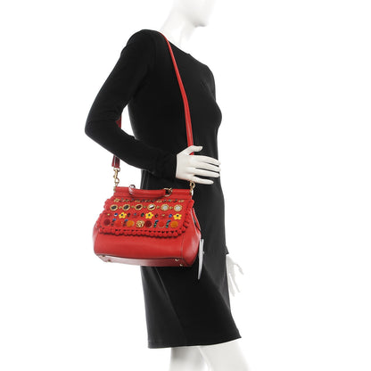 Dolce & Gabbana Calfskin Embellished Medium Miss Sicily Satchel Red 2 of 7