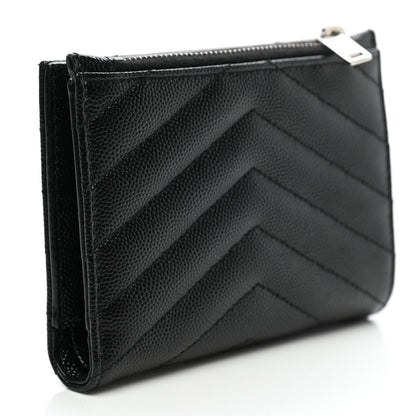 Saint Laurent Grain De Poudre Matelasse Chevron Monogram Zipped Two-Part Wallet Black 3 of 9