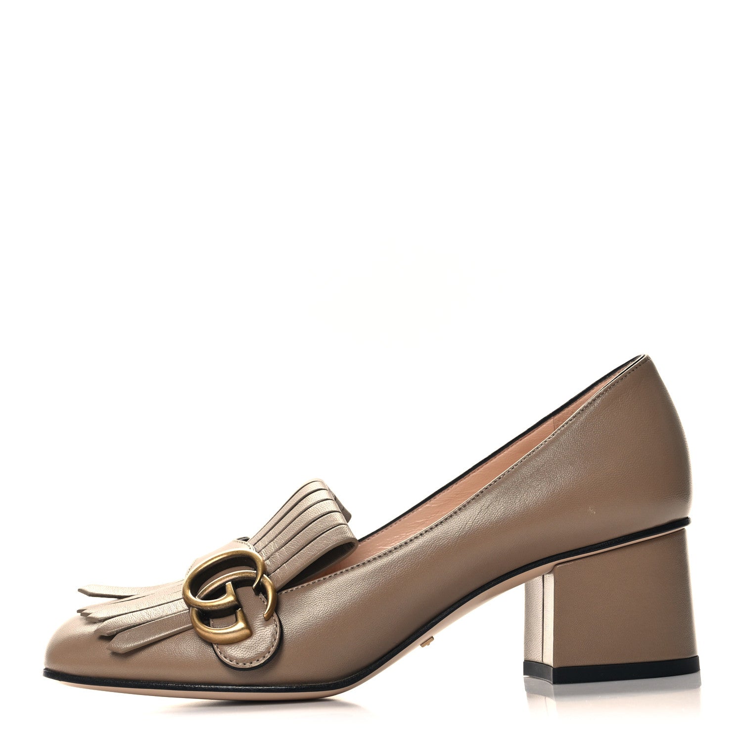 Gucci Malaga Kid GG Marmont Fringe 50mm Loafer Pumps 37 Mud 1 of 9