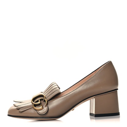 Gucci Malaga Kid GG Marmont Fringe 50mm Loafer Pumps 37 Mud 1 of 9