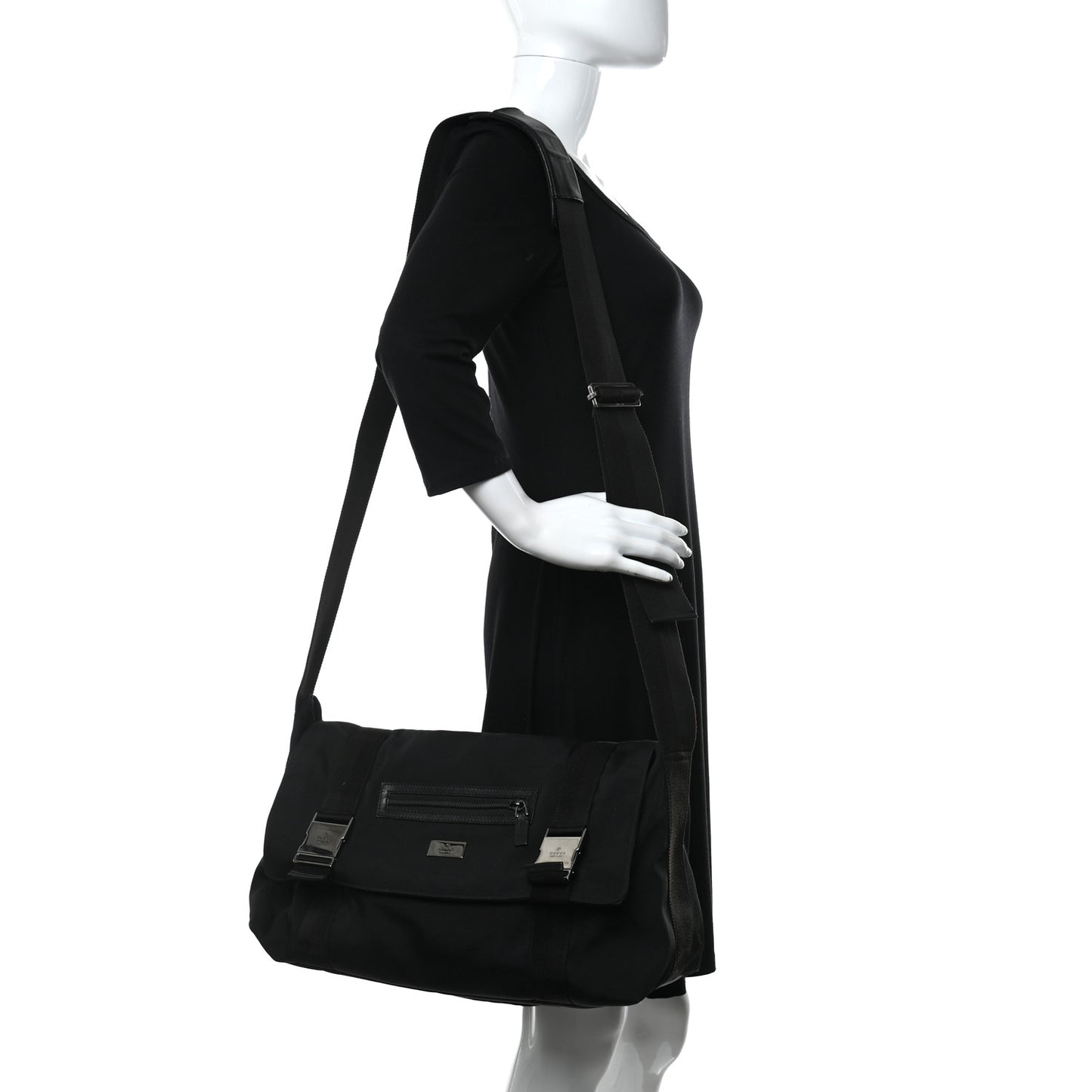 Canvas Double Buckle Flap Messenger Bag Black