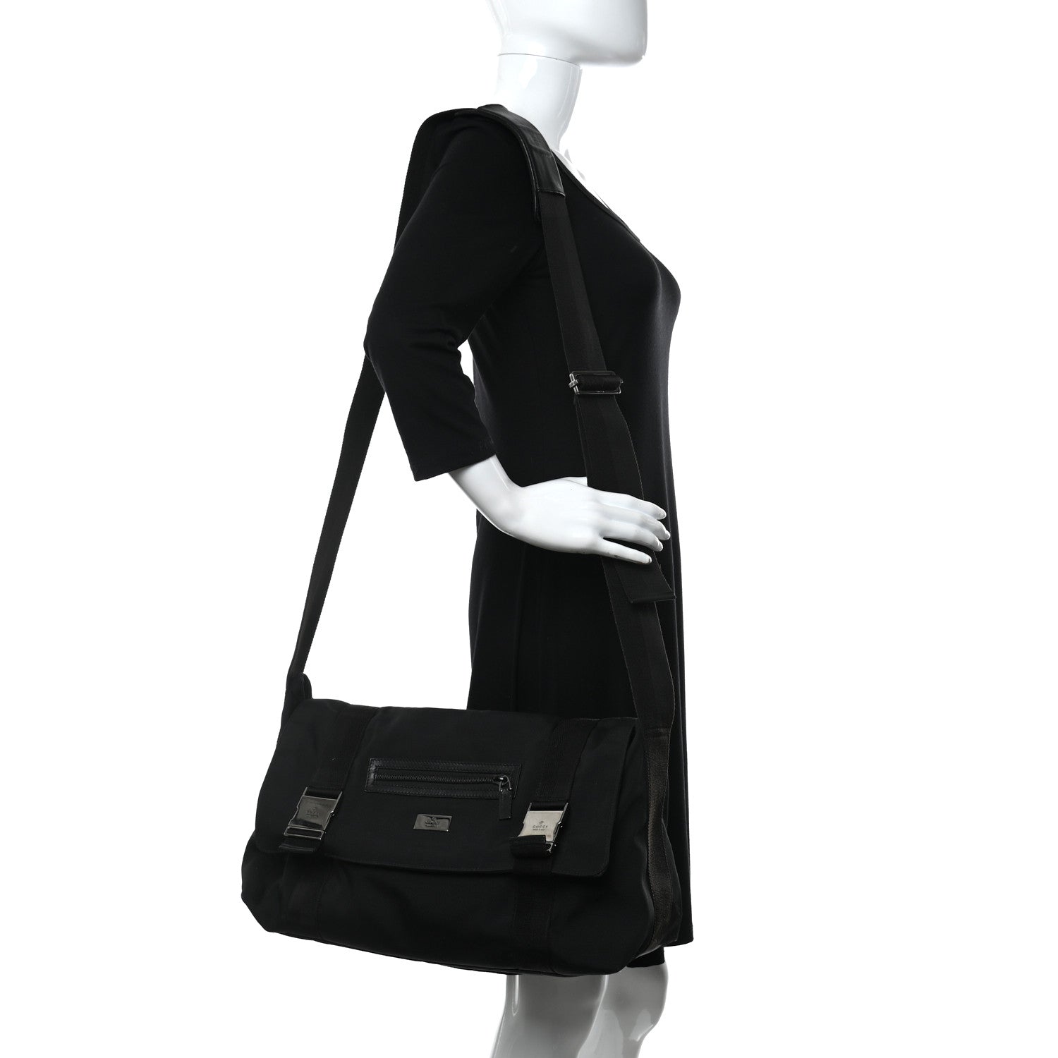 Gucci Canvas Double Buckle Flap Messenger Bag Black 2 of 11