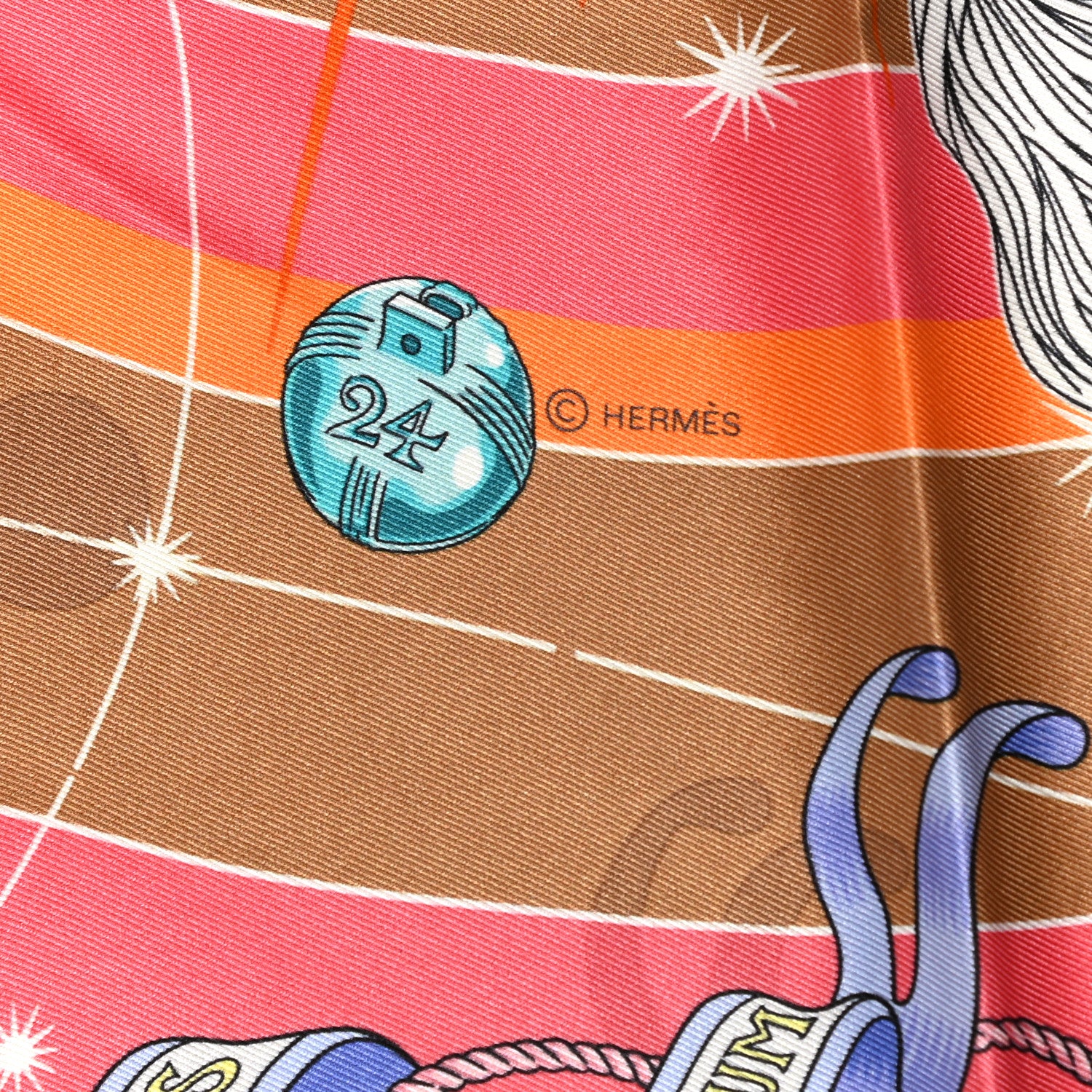 Hermes Silk Chorus Stellarum Scarf 70 Orange Beige Dore 4 of 6