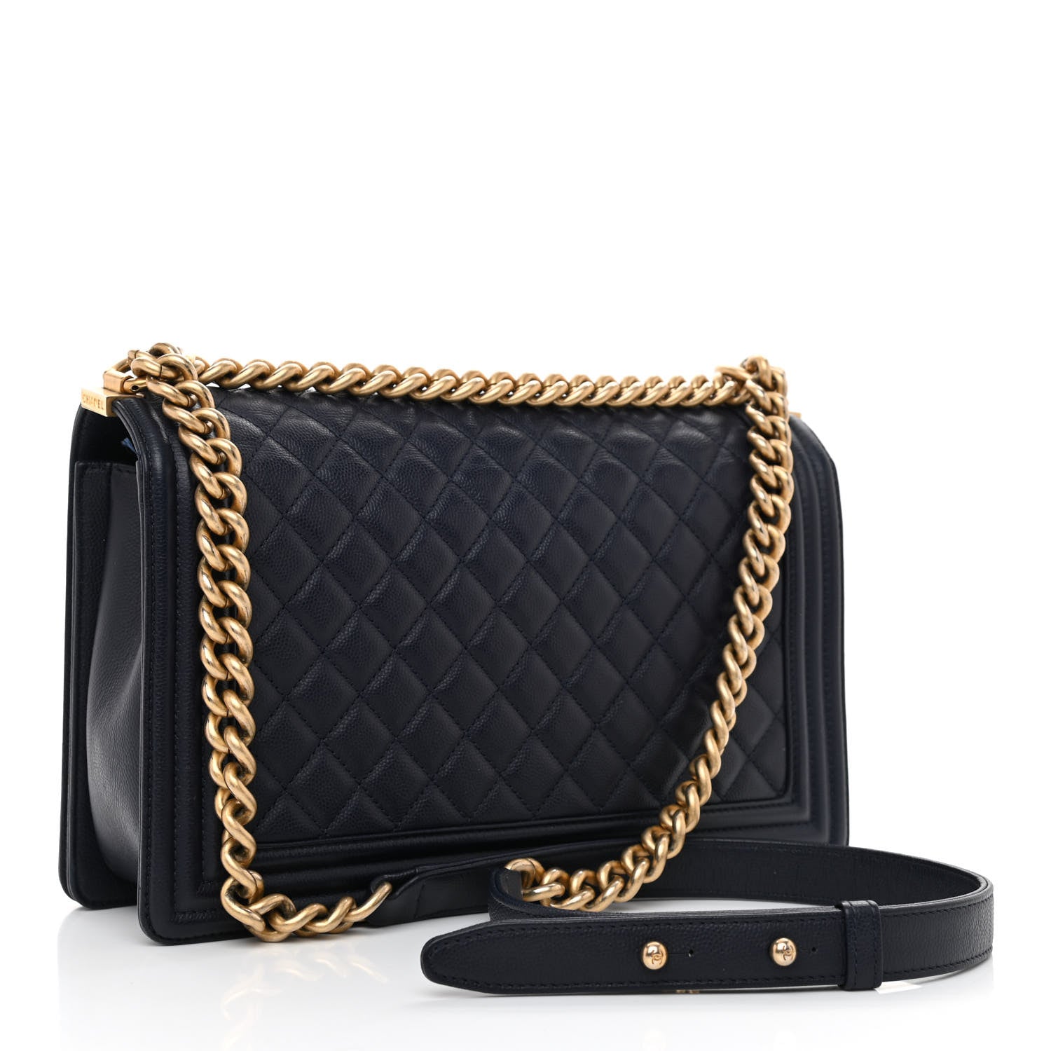 Chanel Caviar Quilted New Medium Boy Flap Dark Navy Blue 3 of 11