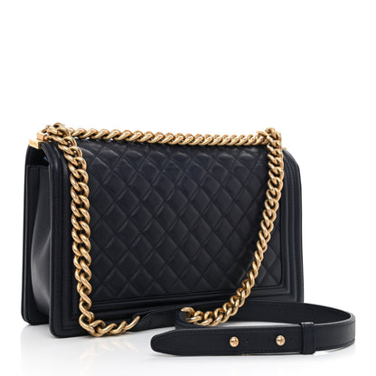 Chanel Caviar Quilted New Medium Boy Flap Dark Navy Blue 3 of 11