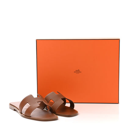 Hermes Box Calfskin Oran Sandals 37 Gold 9 of 9