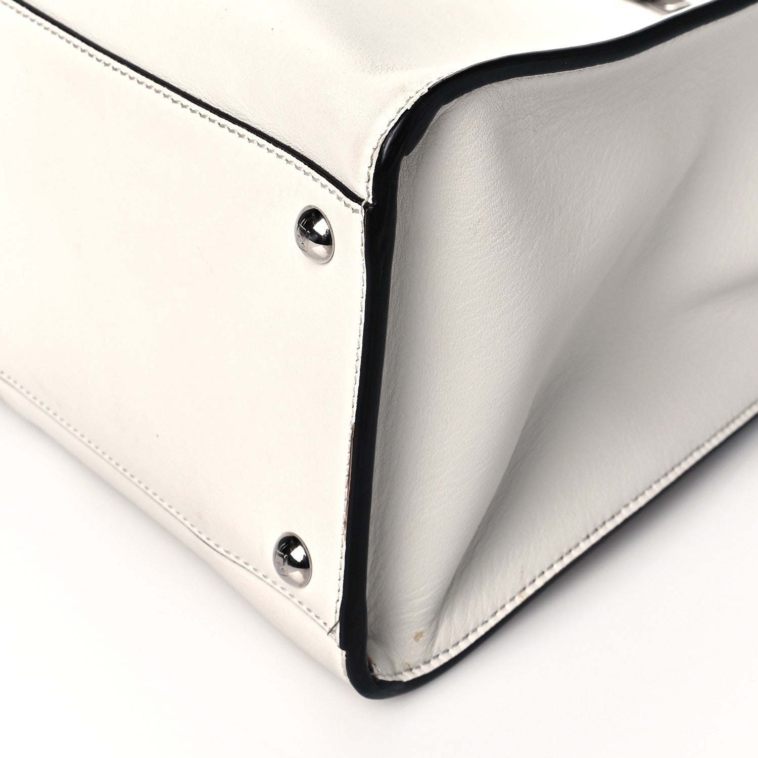 Fendi Vitello Seta Glazed Fabric FF 1974 Medium Peekaboo X-Lite White Ice Mogano Panna 8 of 18