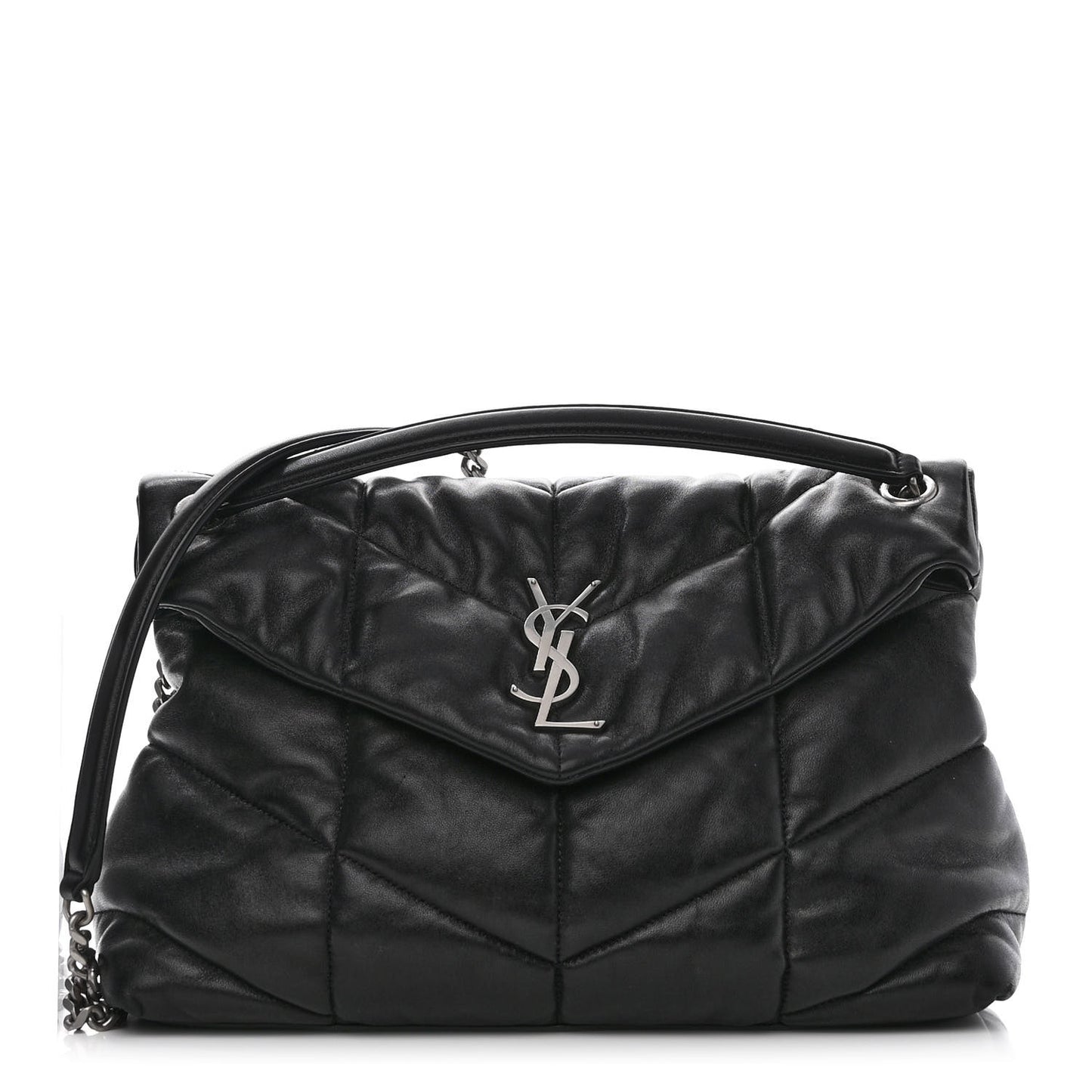 Lambskin Quilted Medium Loulou Puffer Monogram Chain Satchel Black