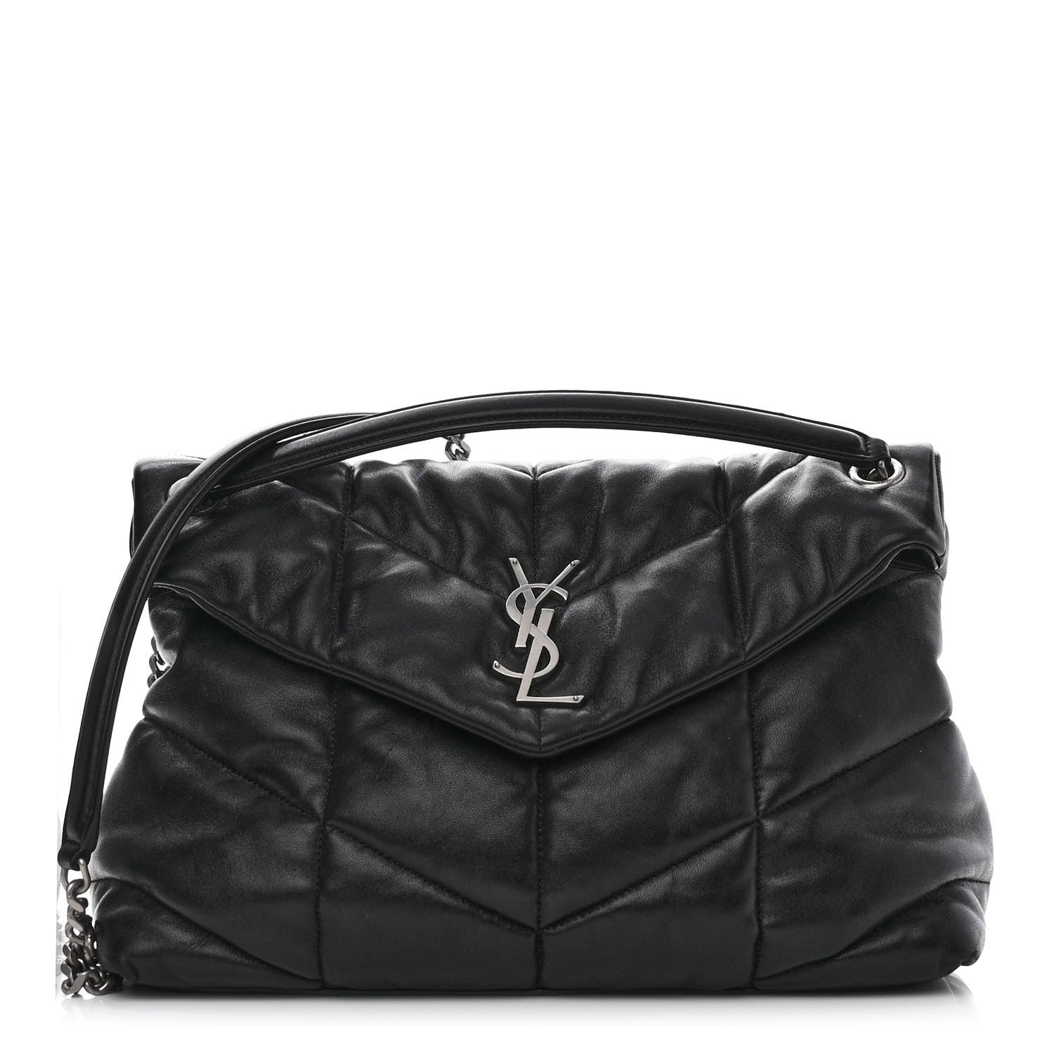 Saint Laurent Lambskin Quilted Medium Loulou Puffer Monogram Chain Satchel Black 1 of 11