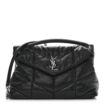 Saint Laurent Lambskin Quilted Medium Loulou Puffer Monogram Chain Satchel Black 1 of 11