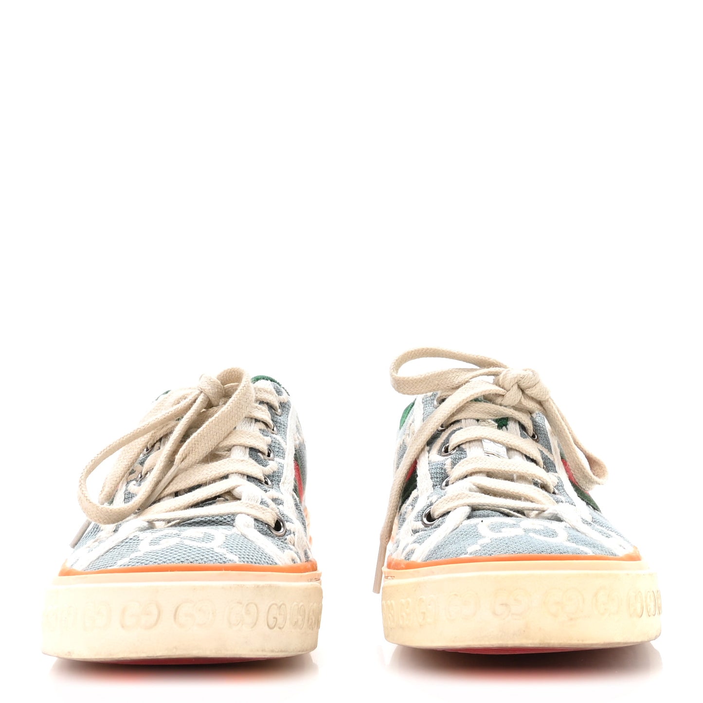 Cotton GG Monogram Web Womens 1977 Tennis Sneakers 38 Philod Ivory Mystic White