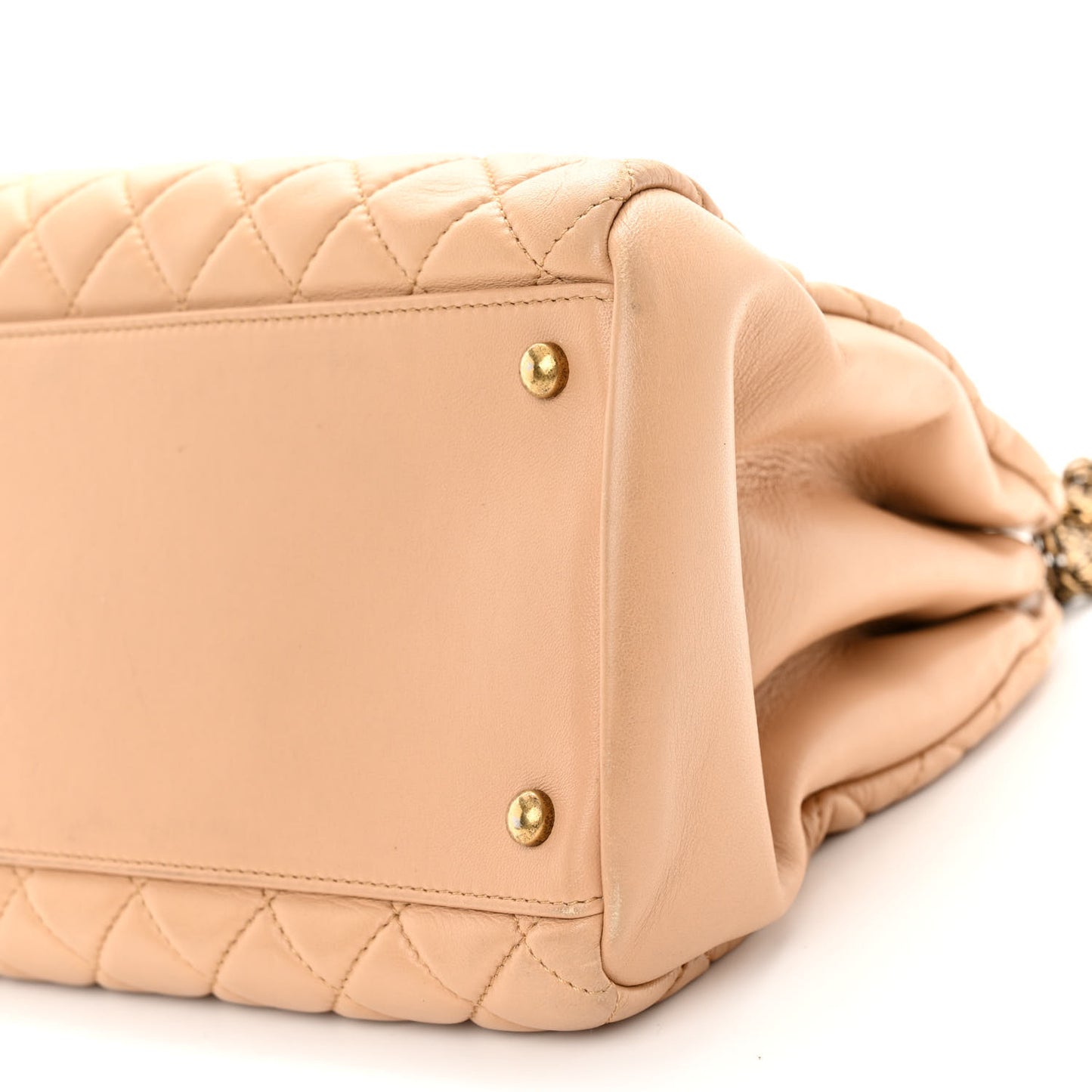 Lambskin Quilted Large Just Mademoiselle Bowling Bag Beige