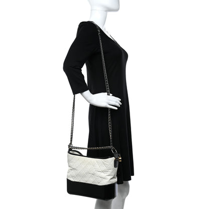 Chanel Aged Calfskin Quilted Medium Gabrielle Hobo Black White 2 of 10