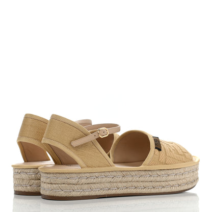 Fendi Raffia FF Embroidered Espadrille Platform Sandals 38 Natural 4 of 11