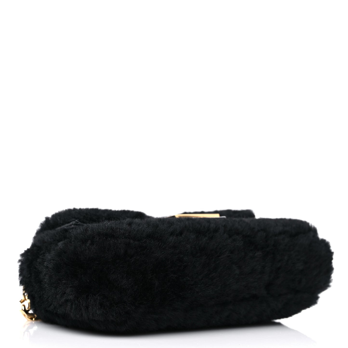 Shearling Shiny Nappa Micro Baguette Black