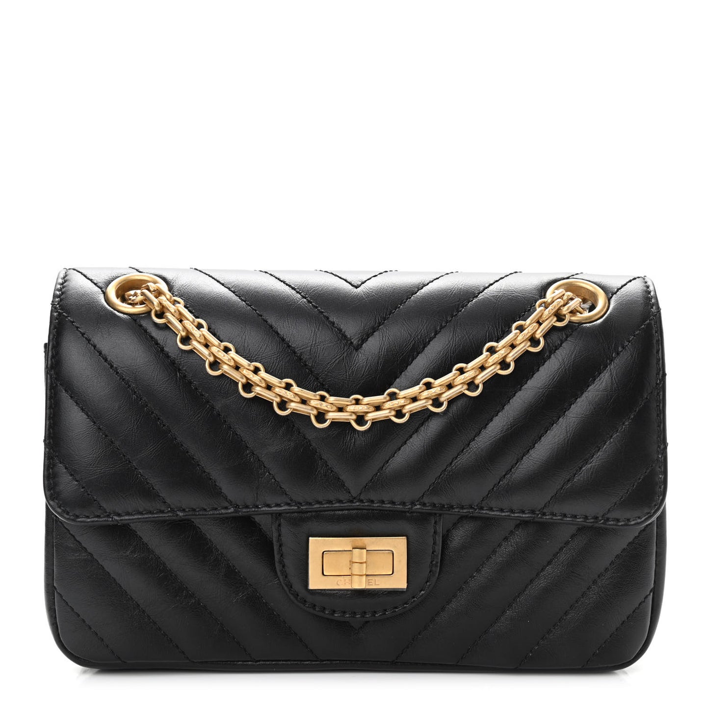 Aged Calfskin Chevron Quilted 2.55 Reissue Mini Flap Black