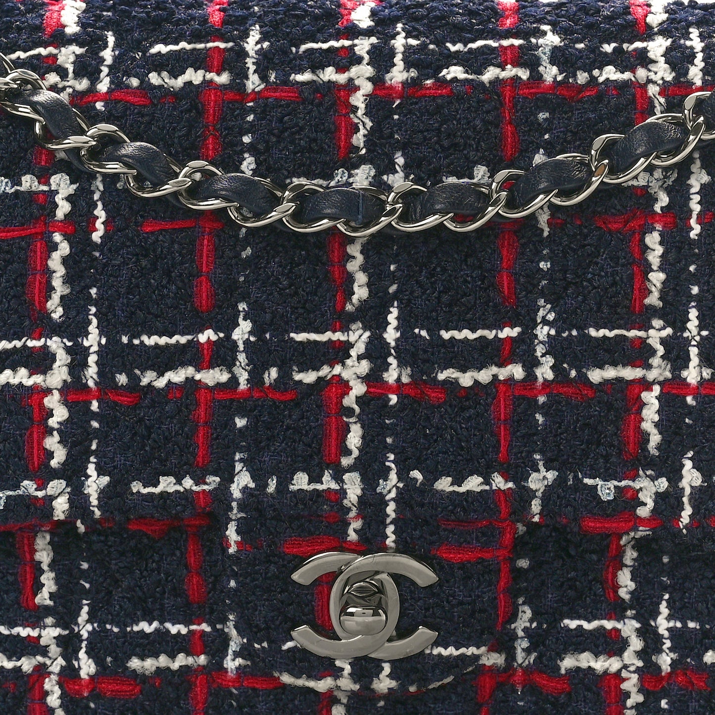 Tweed Quilted Medium Double Flap Navy White Red
