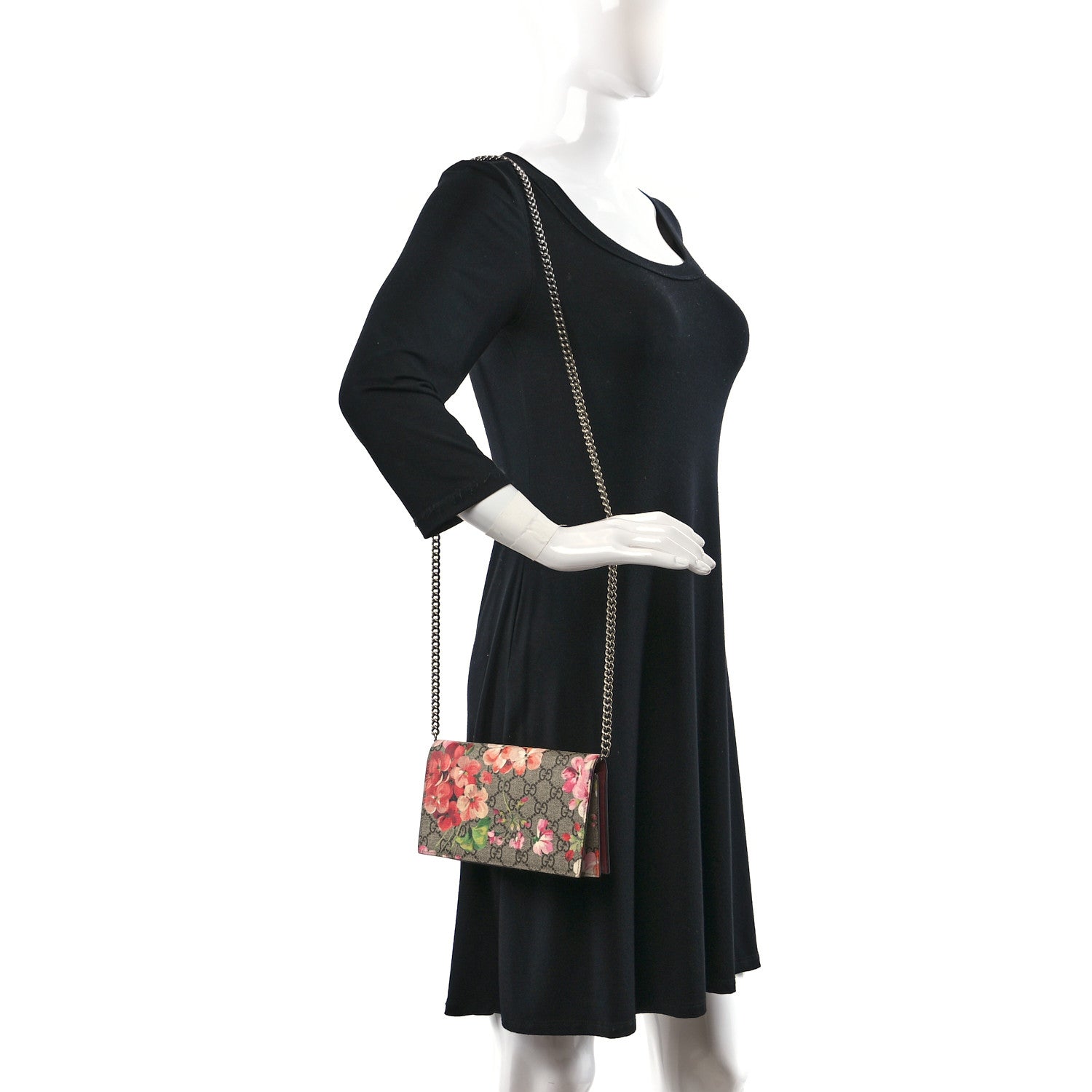 Gucci GG Supreme Monogram Blooms Chain Wallet Beige Multicolor Dry Rose 2 of 11