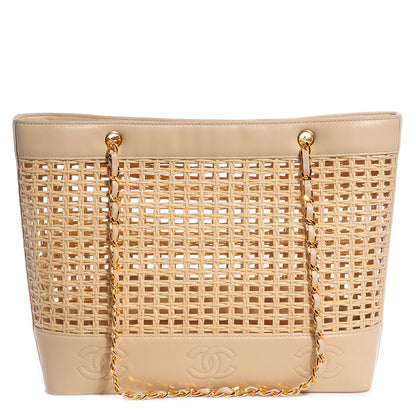 Chanel Lambskin Straw Tote Beige 1 of 8