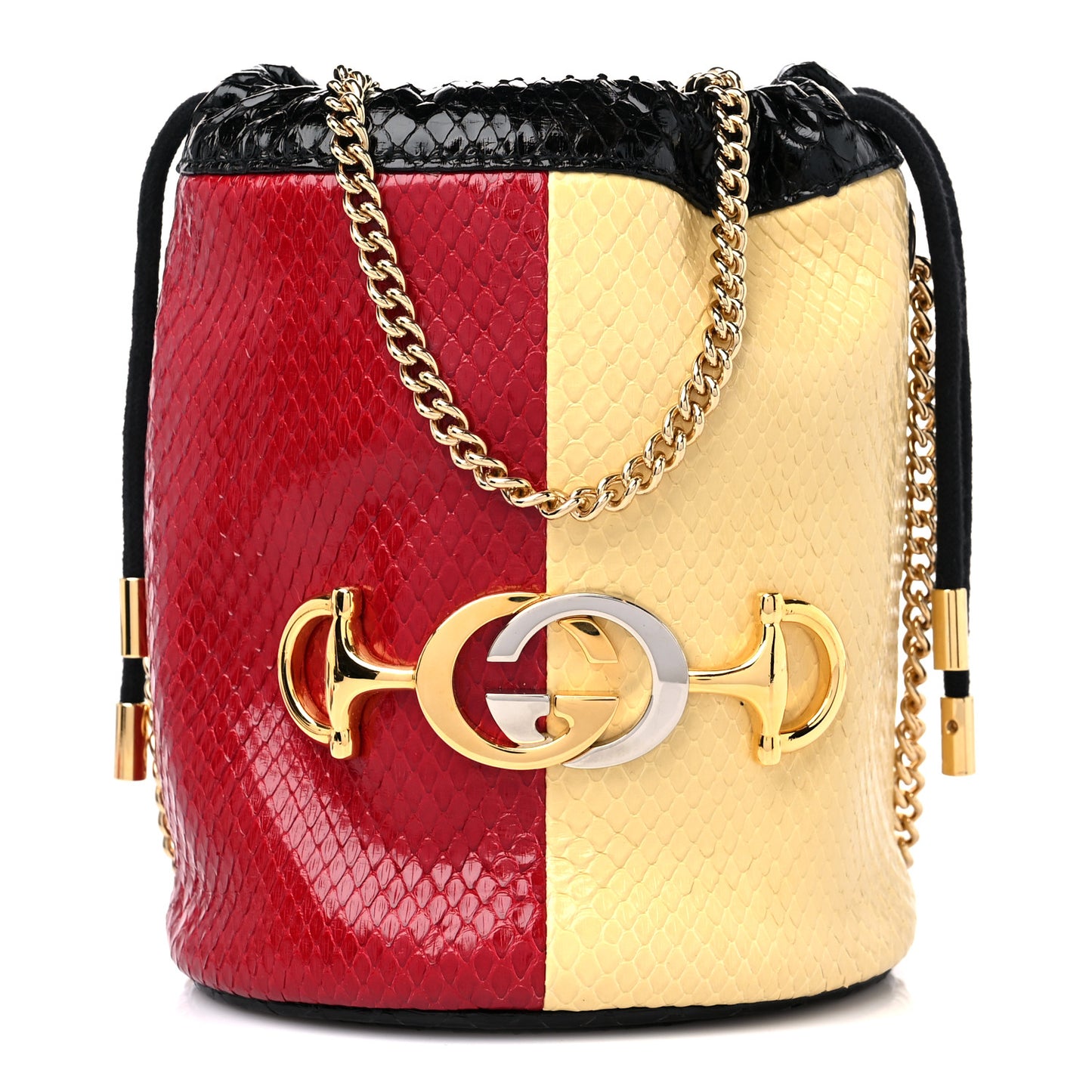 Snakeskin Mini Zumi Bucket Bag Hibiscus Red Butter Black