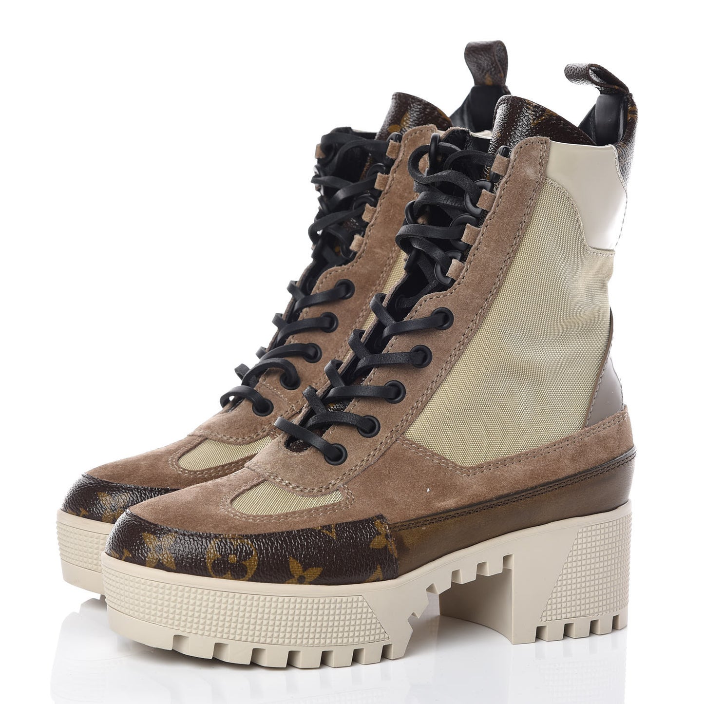 Suede Calfskin Monogram Laureate Platform Desert Boots 35 Beige