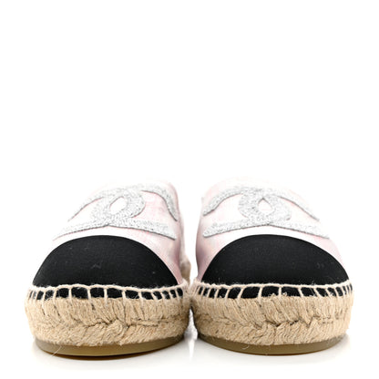 Chanel Laminated Lambskin Grosgrain Embroidered CC Espadrilles 40 Pink Silver Black 2 of 8