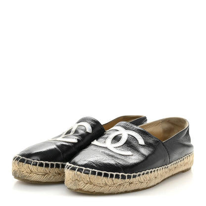 Chanel Patent Calfskin Metallic Goatskin CC Espadrilles 36 Black Silver 4 of 11