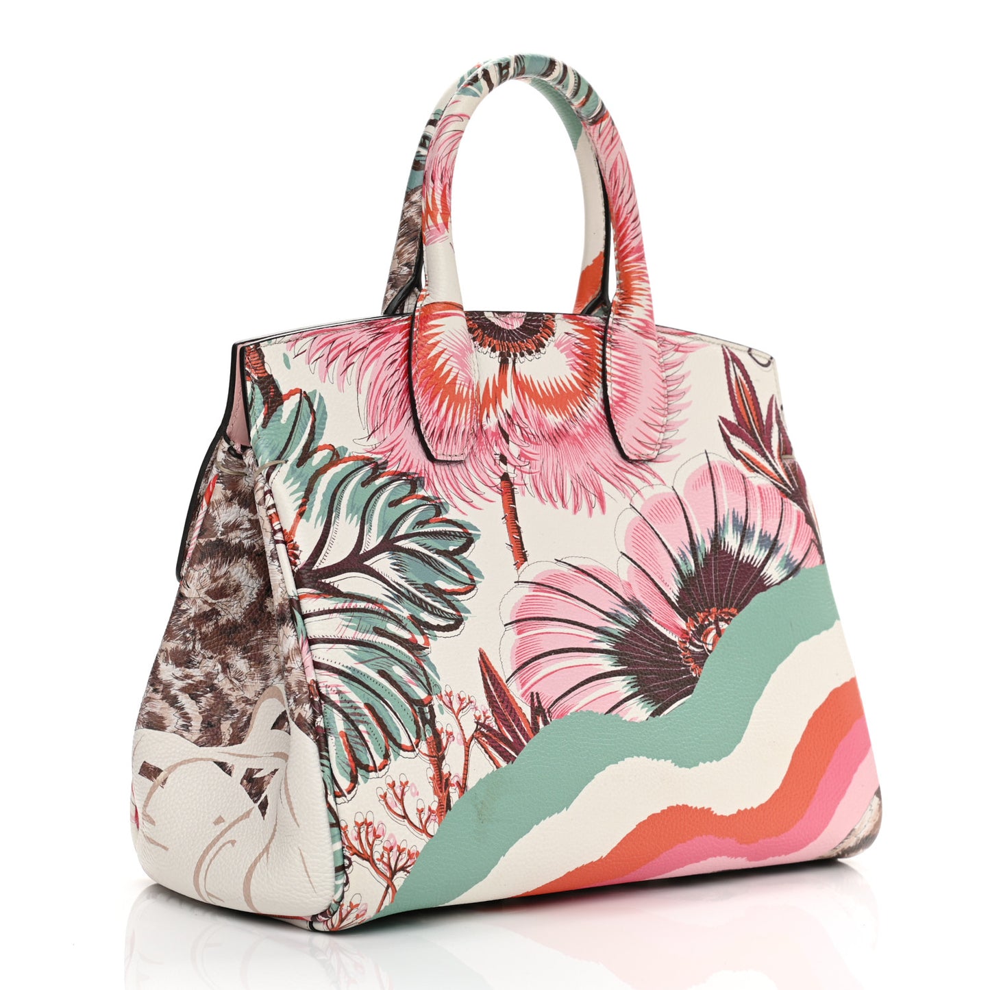 Calfskin Tiger Print The Studio Bag White Multicolor
