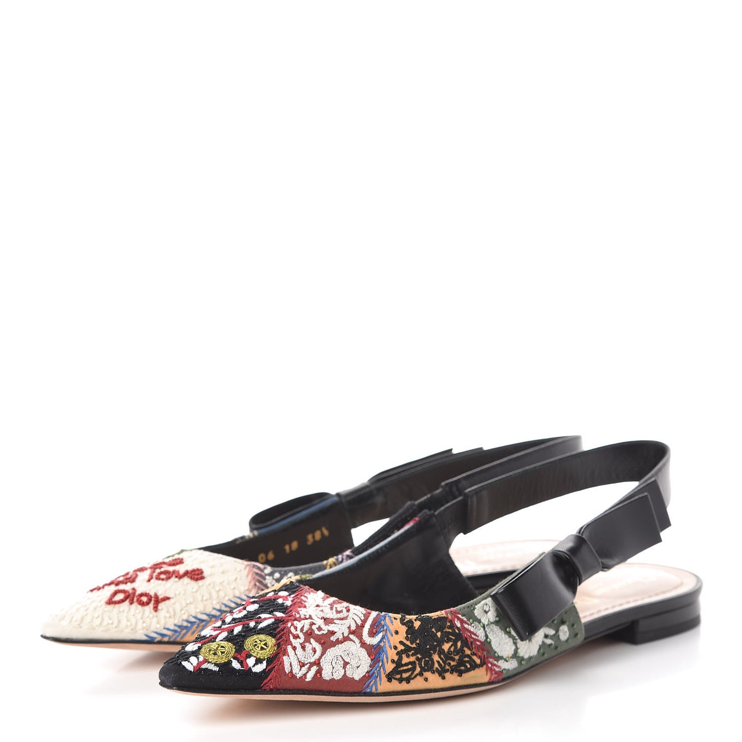 Patch Embroidered Sweet D Sling-Back Flats 38.5 Multicolor