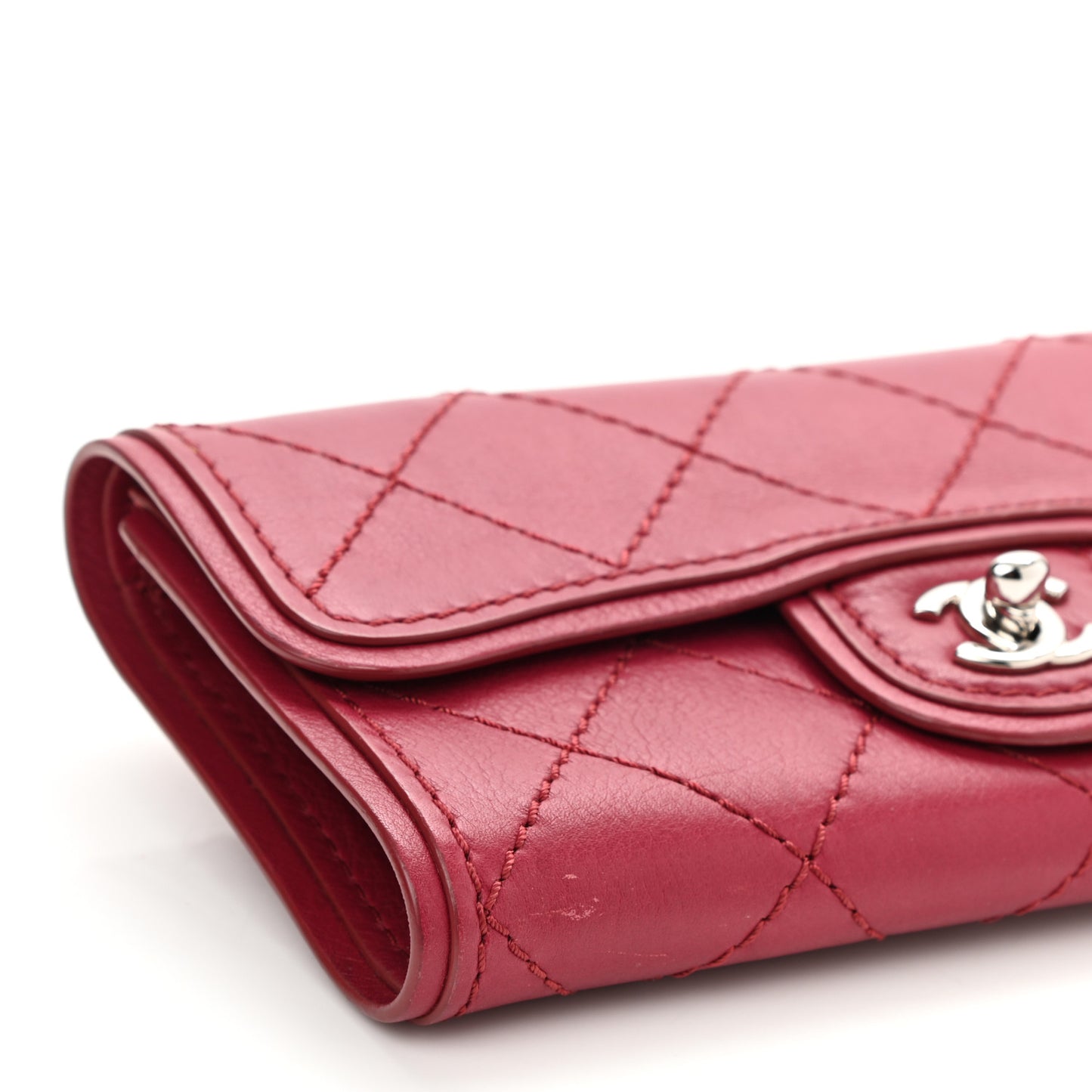 Calfskin Stitched Clutch Flap Red