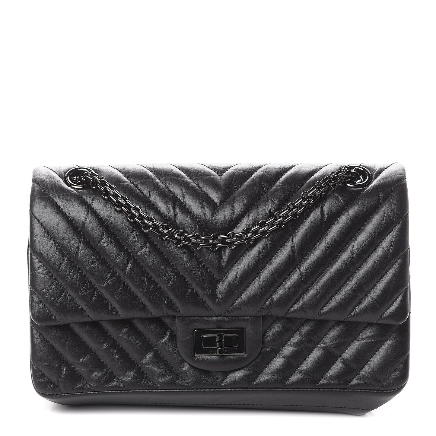 Aged Calfskin Chevron Quilted 2.55 Reissue 225 Flap So Black