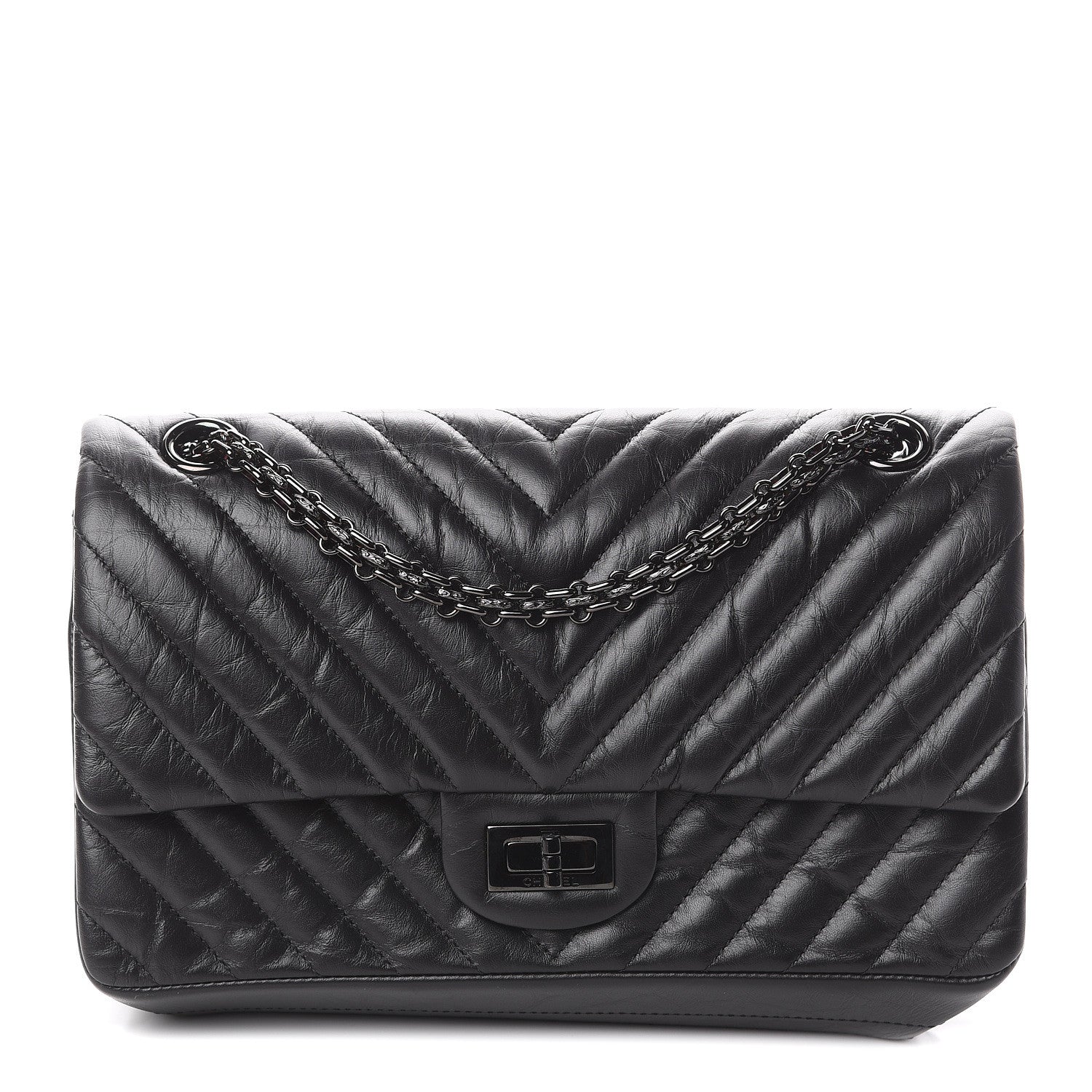 Chanel Aged Calfskin Chevron Quilted 2.55 Reissue 225 Flap So Black 1 of 8