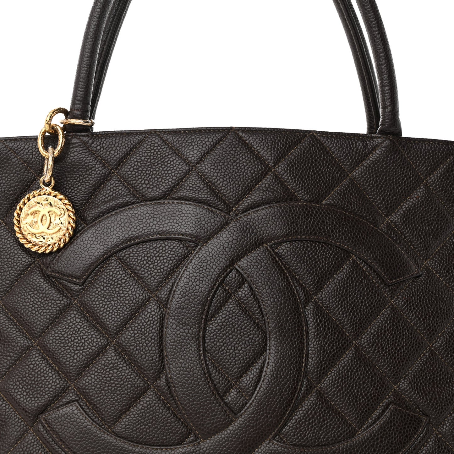 Caviar Quilted Medallion Tote Dark Brown