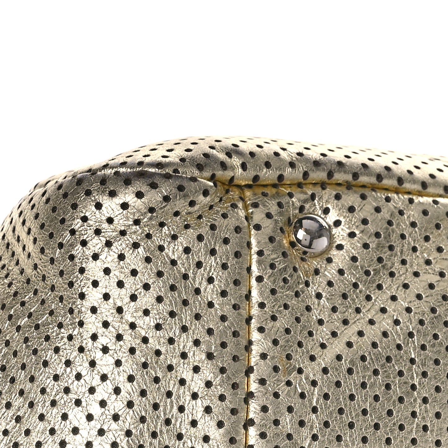 Metallic Calfskin Perforated Large Drill Accordion Flap Gold