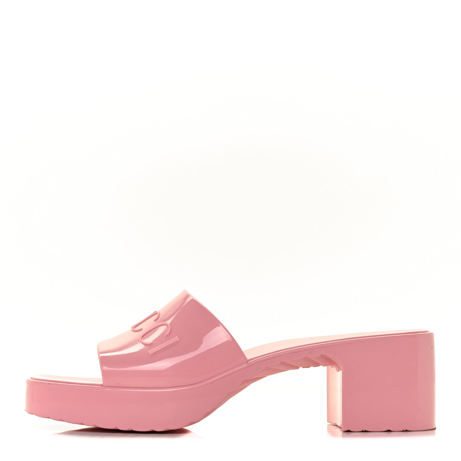 Gucci Rubber Gucci Logo Womens Platform 20/60mm Slide Sandals 37 Wild Rose 1 of 10