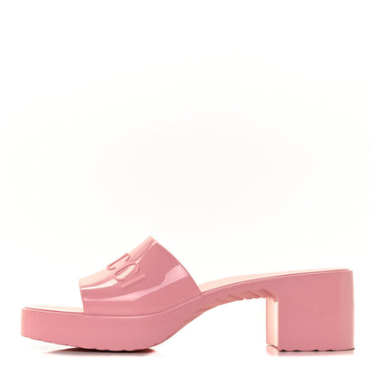 Gucci Rubber Gucci Logo Womens Platform 20/60mm Slide Sandals 37 Wild Rose 1 of 10