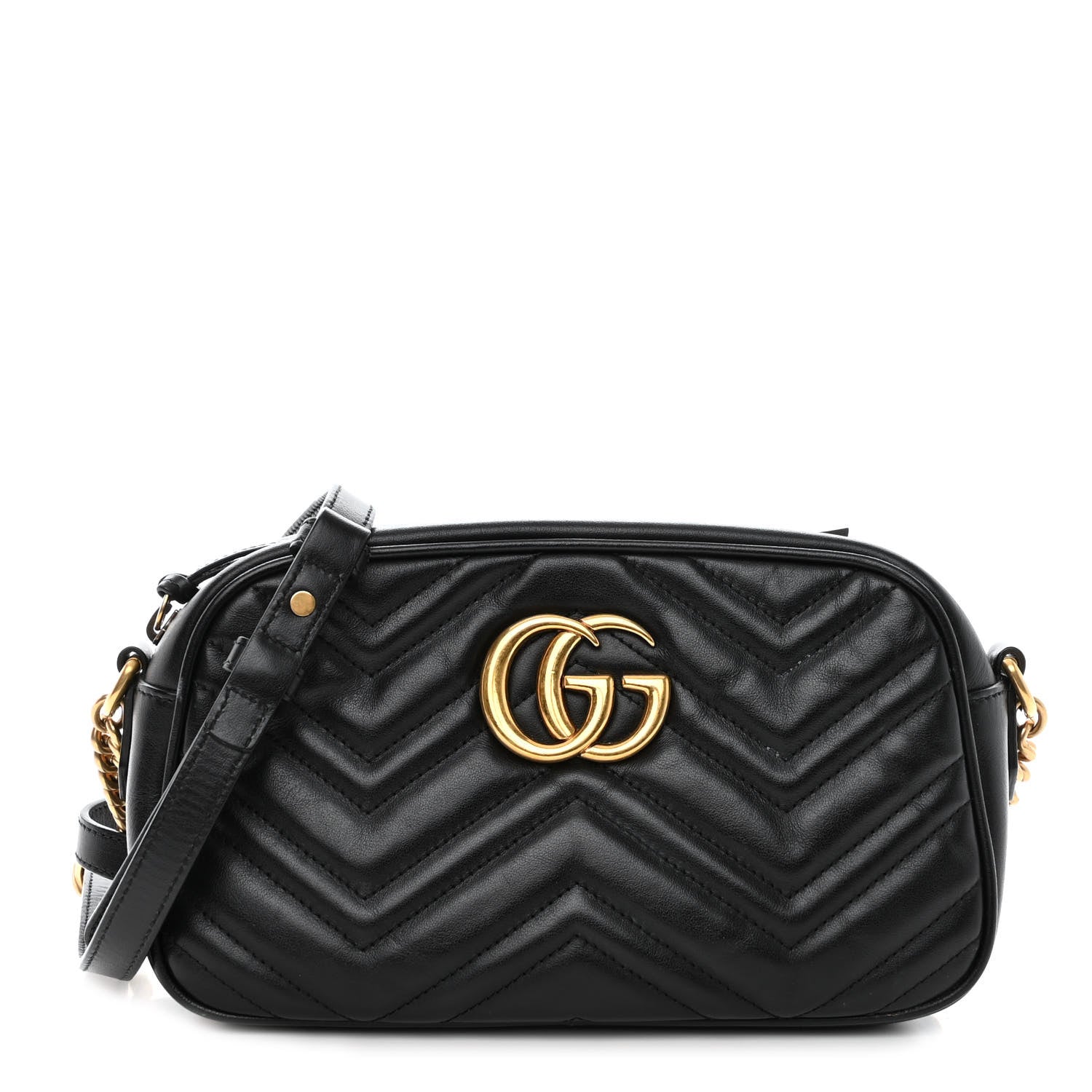 Gucci Calfskin Matelasse Small GG Marmont Chain Shoulder Bag Black 1 of 11