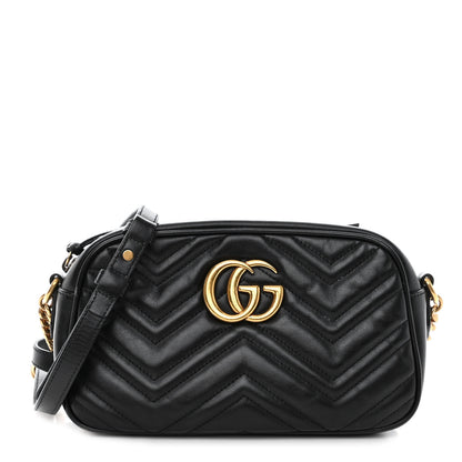 Gucci Calfskin Matelasse Small GG Marmont Chain Shoulder Bag Black 1 of 11