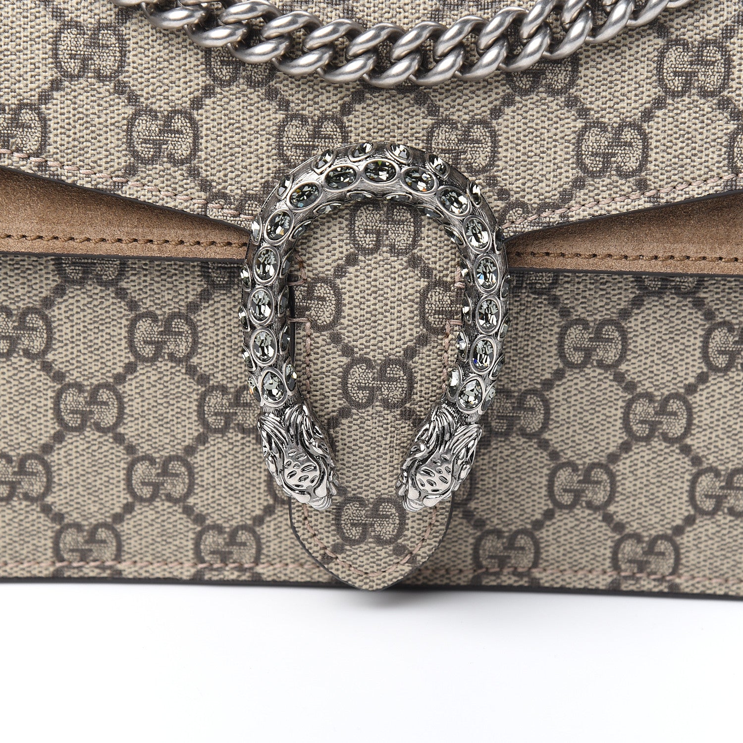 Gucci GG Supreme Monogram Suede Crystal Small Dionysus Shoulder Bag Beige Ebony Taupe 10 of 10