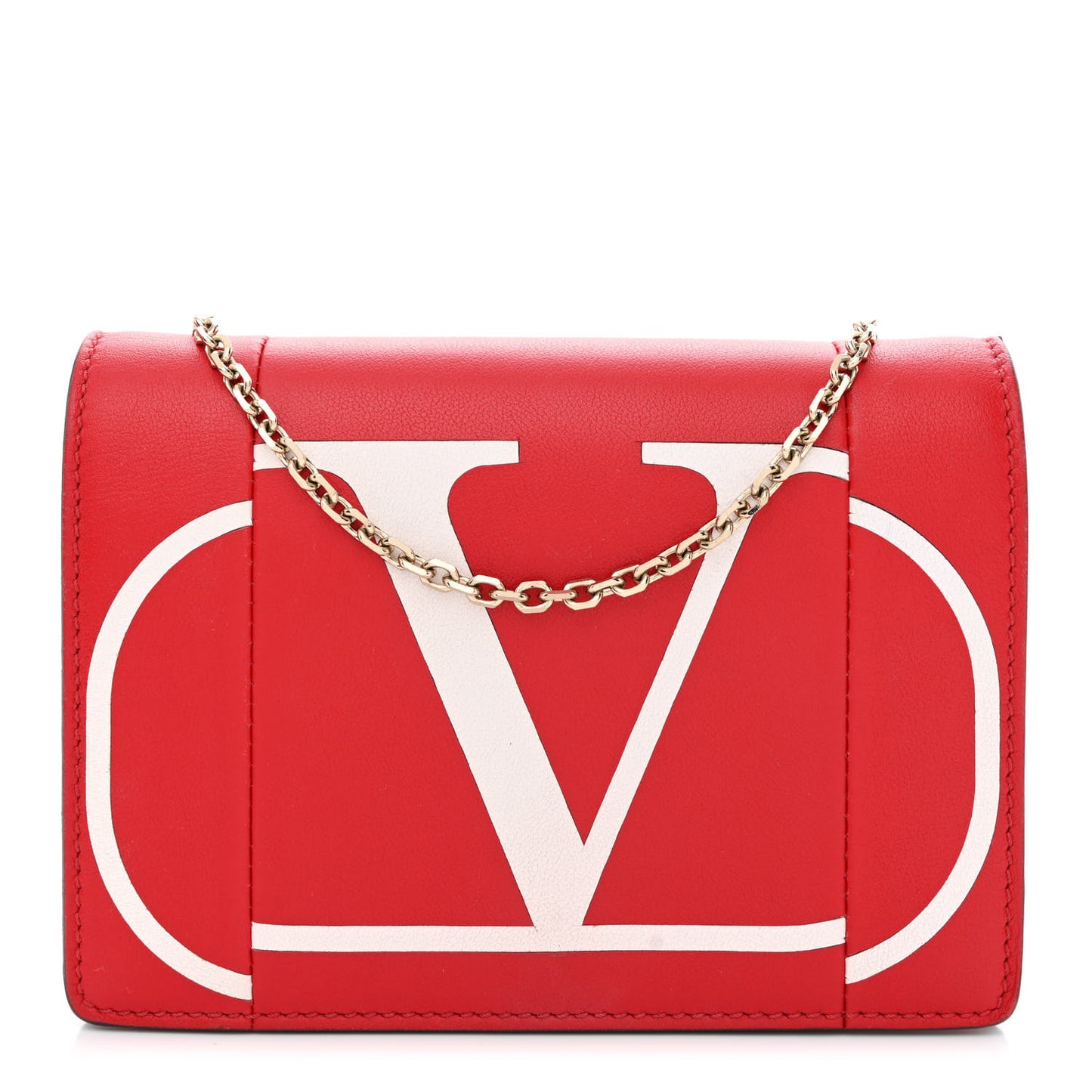 Calfskin VLogo Inlay Chain Pouch Rouge Pur White