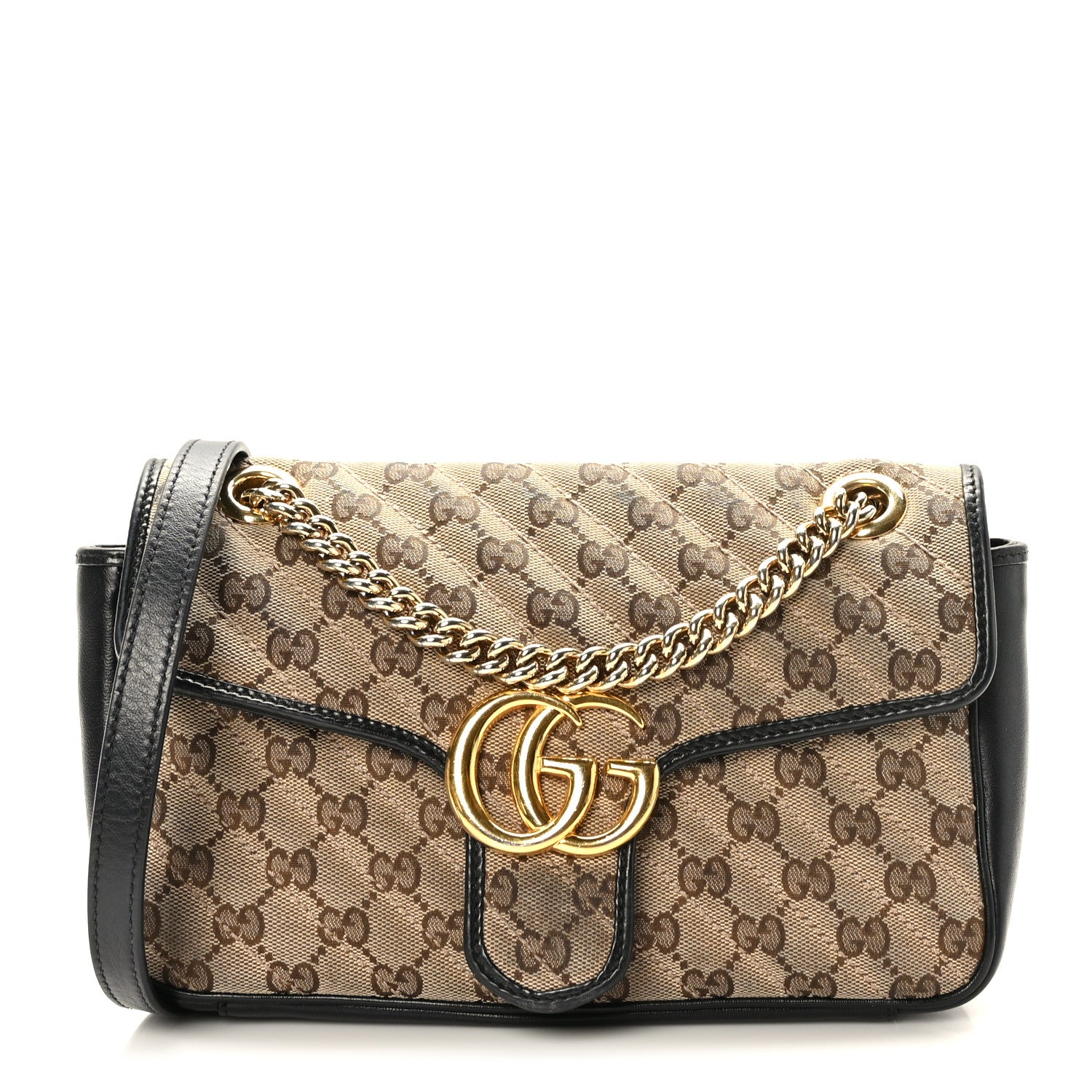 Gucci Monogram Matelasse Diagonal Small GG Marmont Shoulder Bag Beige Black 1 of 9