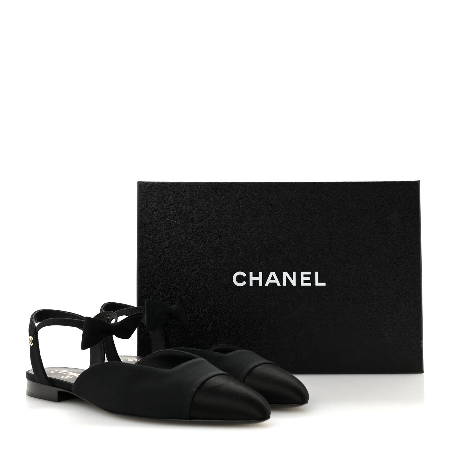 Satin Slingback Cap Toe Bow Flats 39.5 Black
