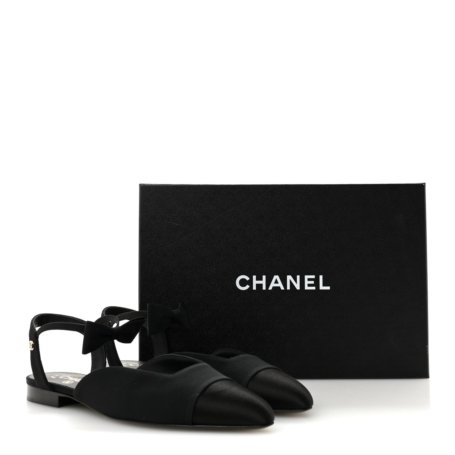 Chanel Satin Slingback Cap Toe Bow Flats 39.5 Black 10 of 10